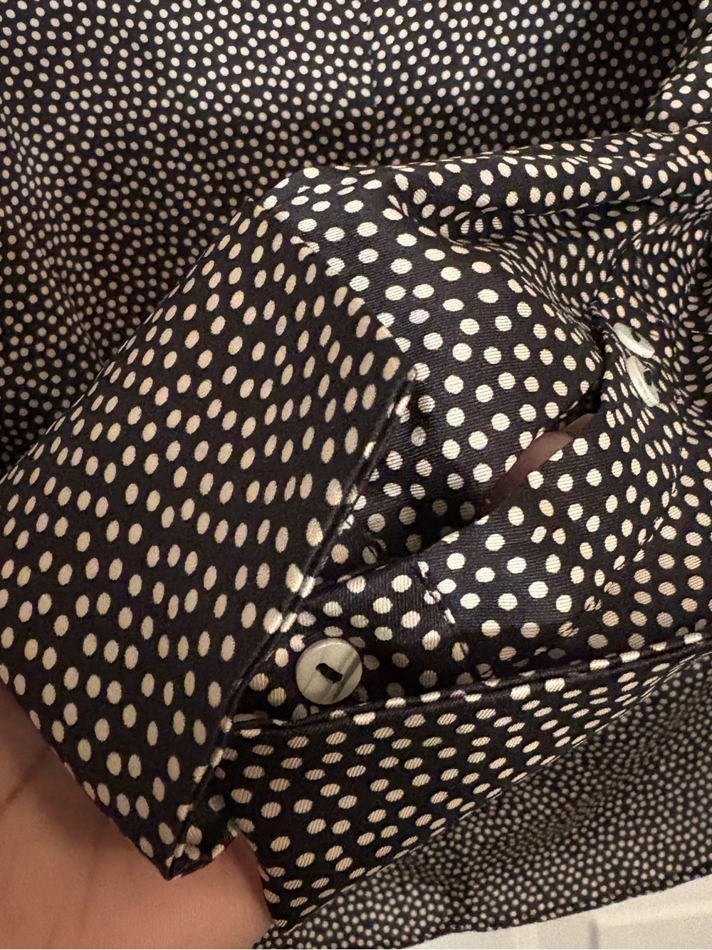 Zara Black & White Polka Dot Faux Wrap Blouse with Wide Cuff Sleeves - Picture 16 of 16